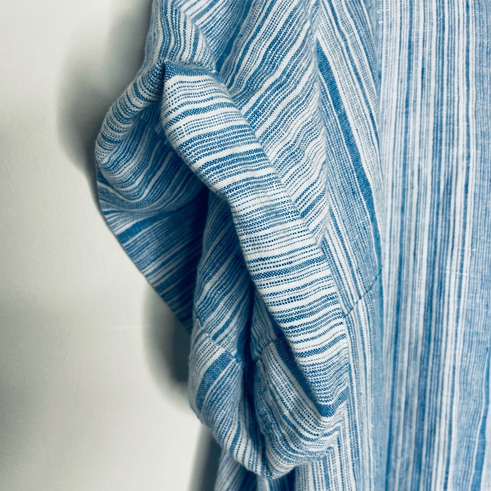 Tahari Plus 100% Linen Collar Shirt Dress Light Blue stripe button up 2X pockets - Picture 13 of 16
